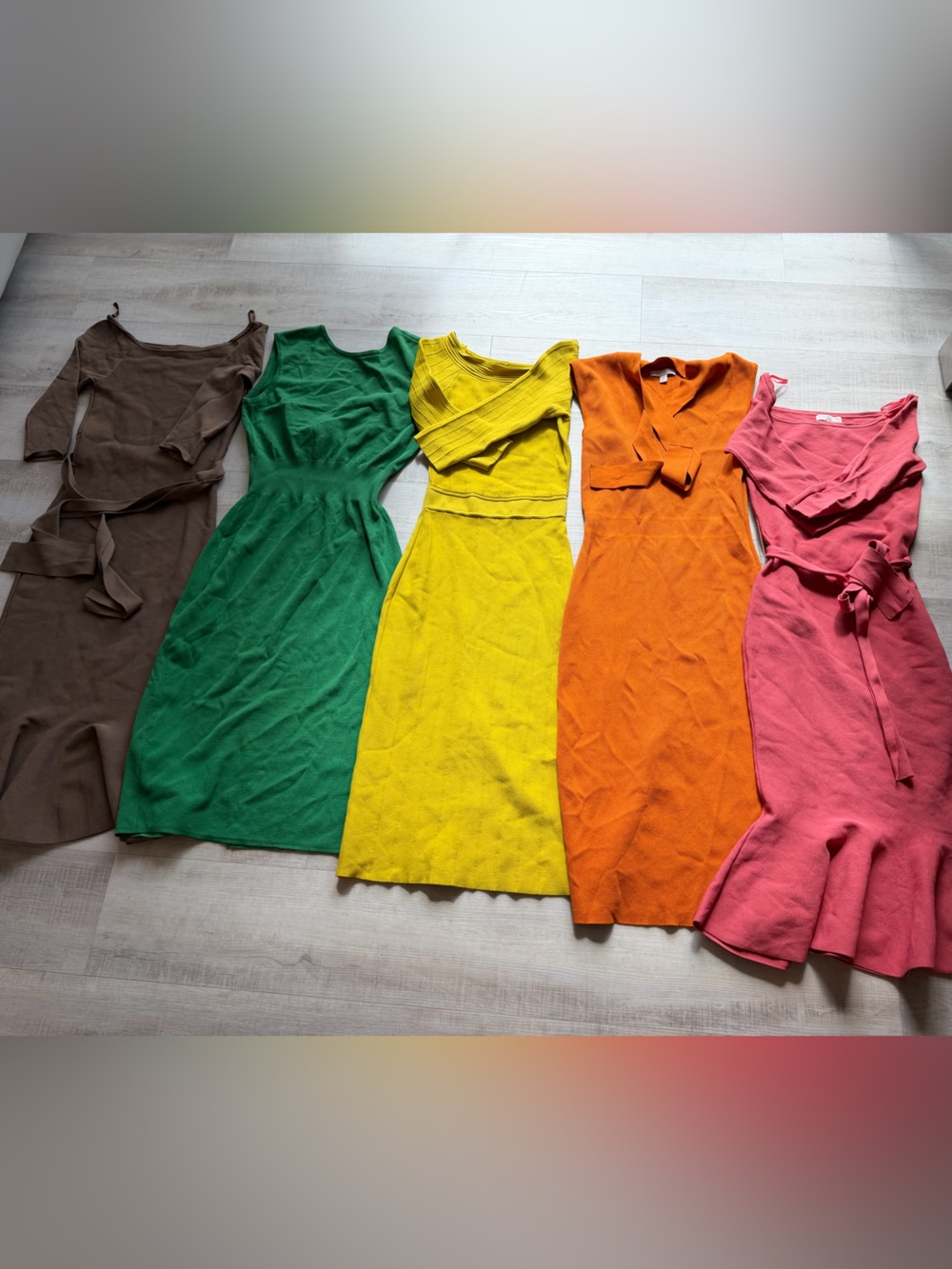 Lot 5 Colorblock Summer Dress Bundle - Green, Yellow, Orange, Pink, Brown